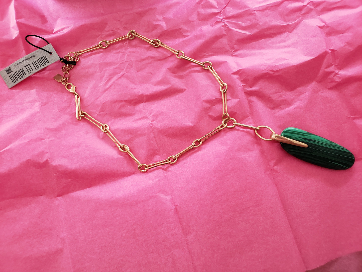 RLM - Robert Lee Morris Necklace - Gold Tiered Chain with Green Stone